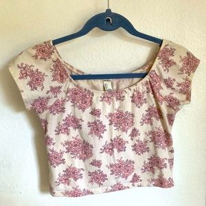 F21 White & Pink Floral Crop Top